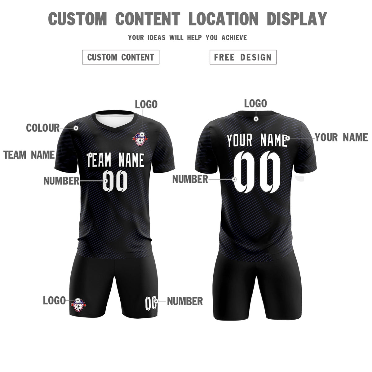Custom Black Purple Training Uniform For Men Football Sets Jersey