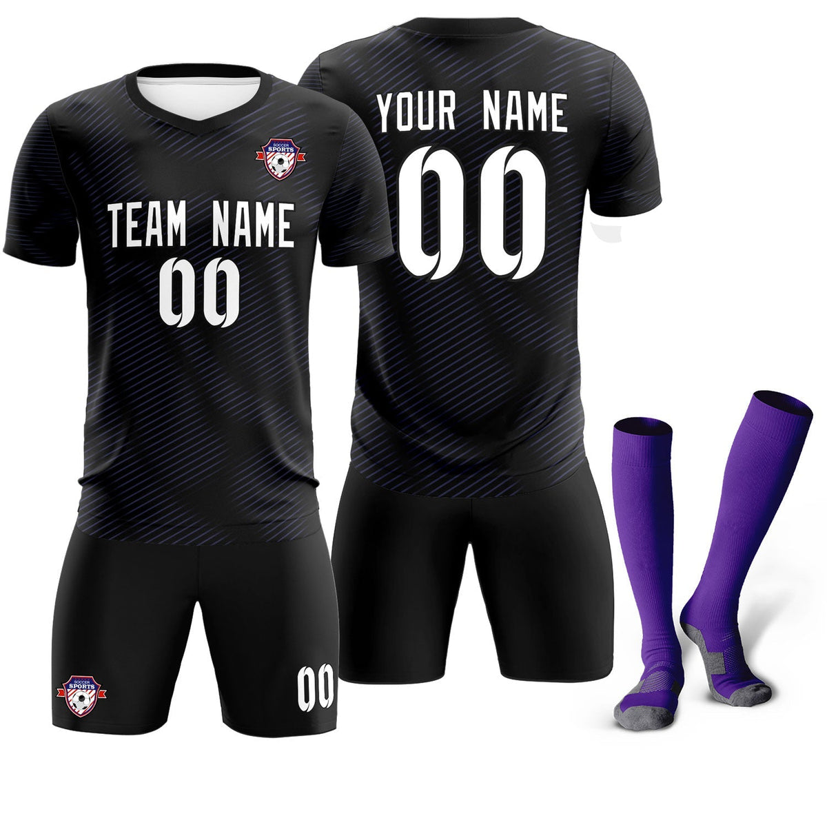 Custom Black Purple Training Uniform For Men Football Sets Jersey