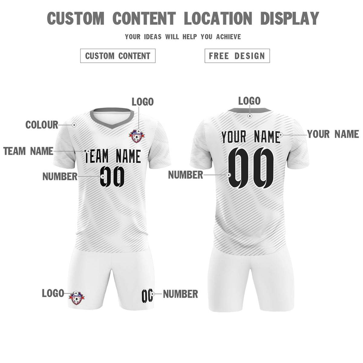 Custom White Gray Training Uniform For Men Football Sets Jersey