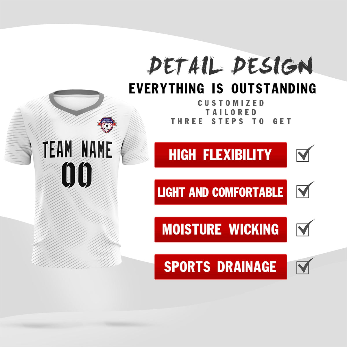 Custom White Gray Training Uniform For Men Football Sets Jersey