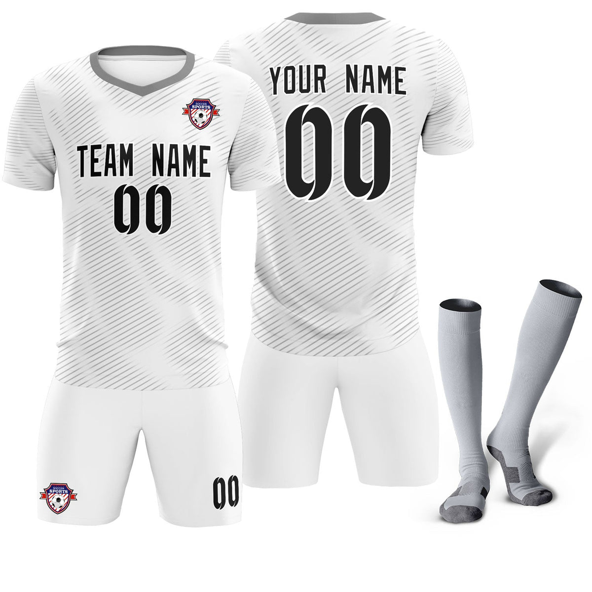 Custom White Gray Training Uniform For Men Football Sets Jersey