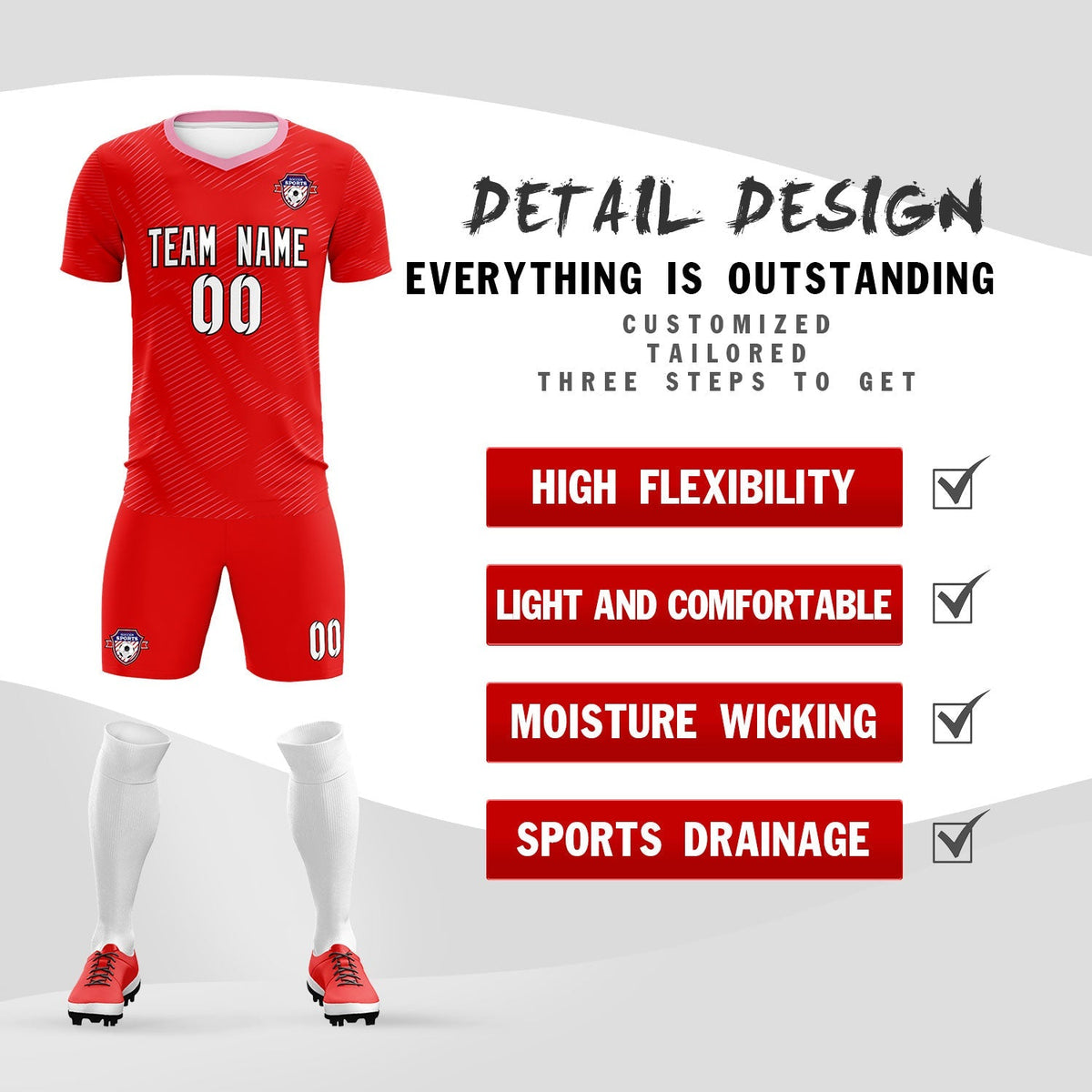 Custom Red Light Pink Training Uniform For Men Football Sets Jersey