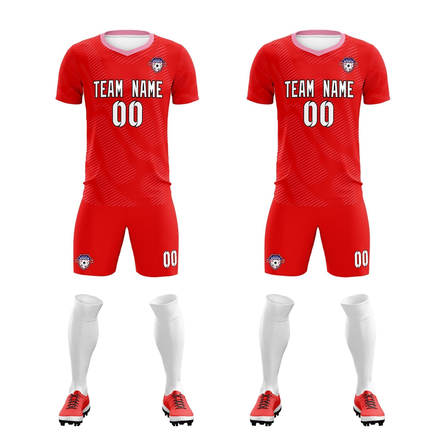 Custom Red Light Pink Training Uniform For Men Football Sets Jersey
