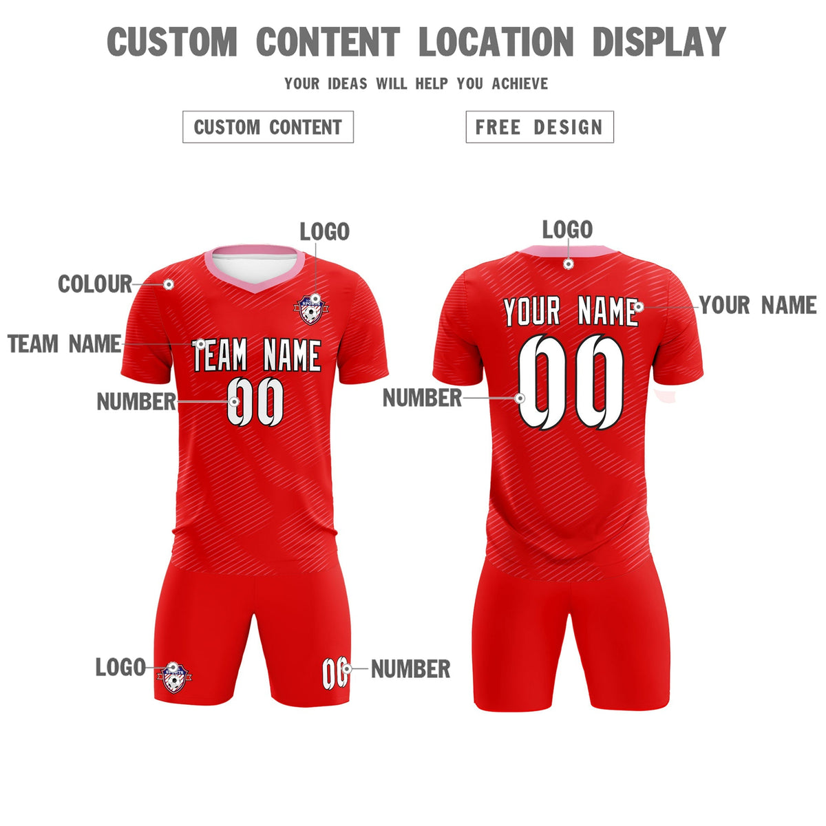 Custom Red Light Pink Training Uniform For Men Football Sets Jersey