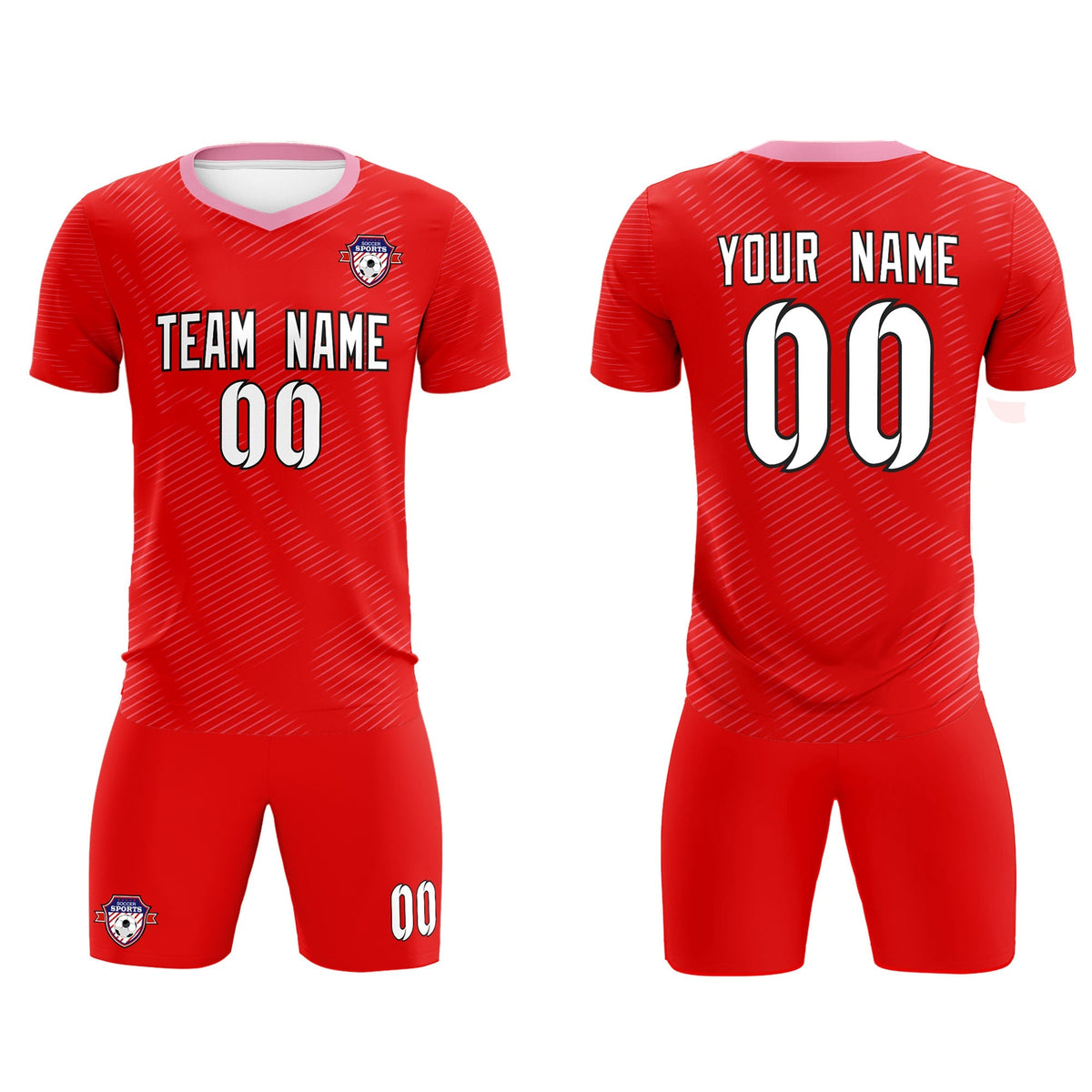Custom Red Light Pink Training Uniform For Men Football Sets Jersey