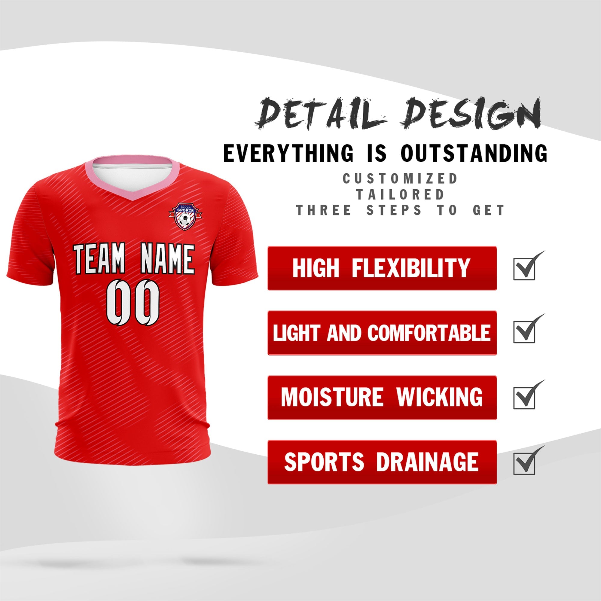 Custom Red Light Pink Training Uniform For Men Football Sets Jersey