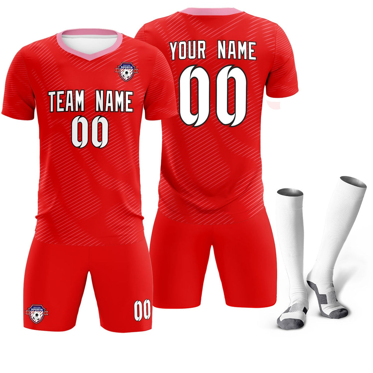 Custom Red Light Pink Training Uniform For Men Football Sets Jersey