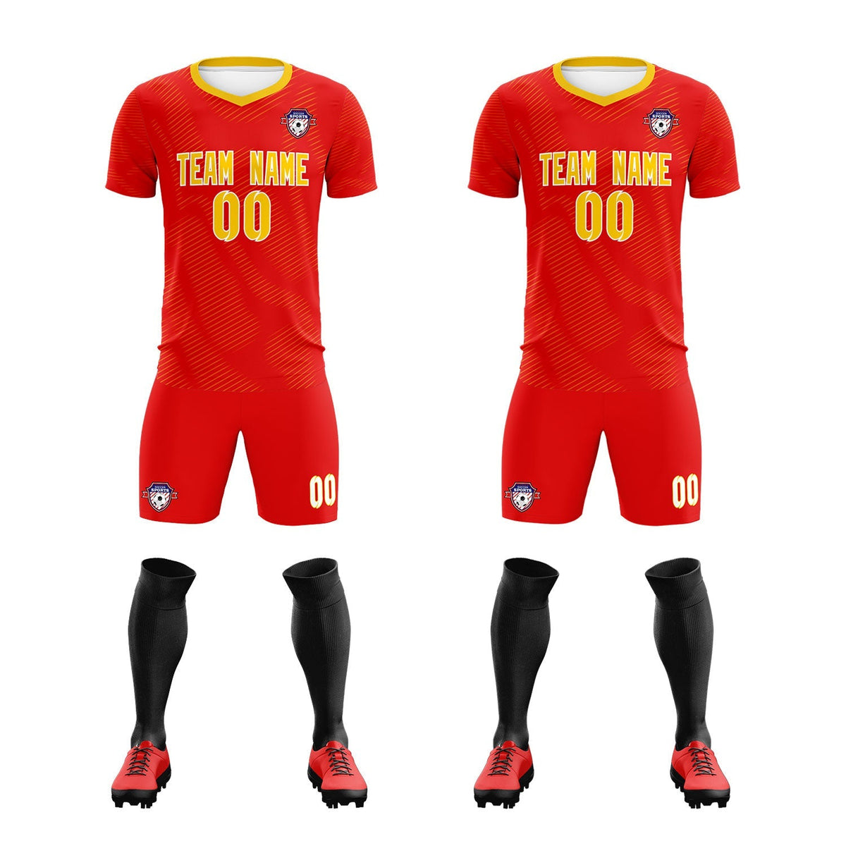 Custom Red Gold Training Uniform For Men Football Sets Jersey