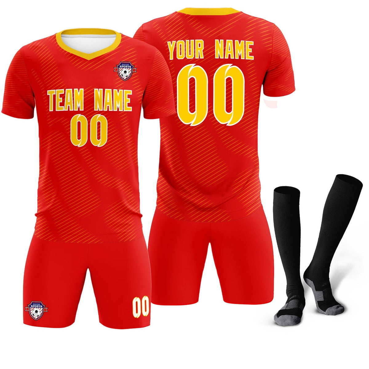 Custom Red Gold Training Uniform For Men Football Sets Jersey