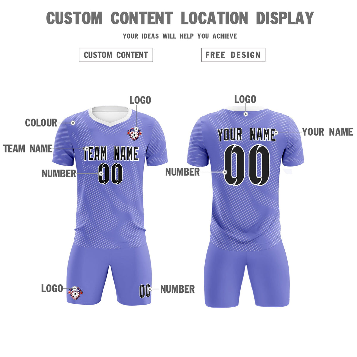 Custom Light Purple White Training Uniform For Men Football Sets Jersey