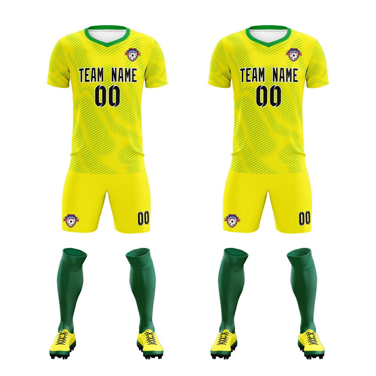 Custom Gold Kelly Green Training Uniform For Men Football Sets Jersey