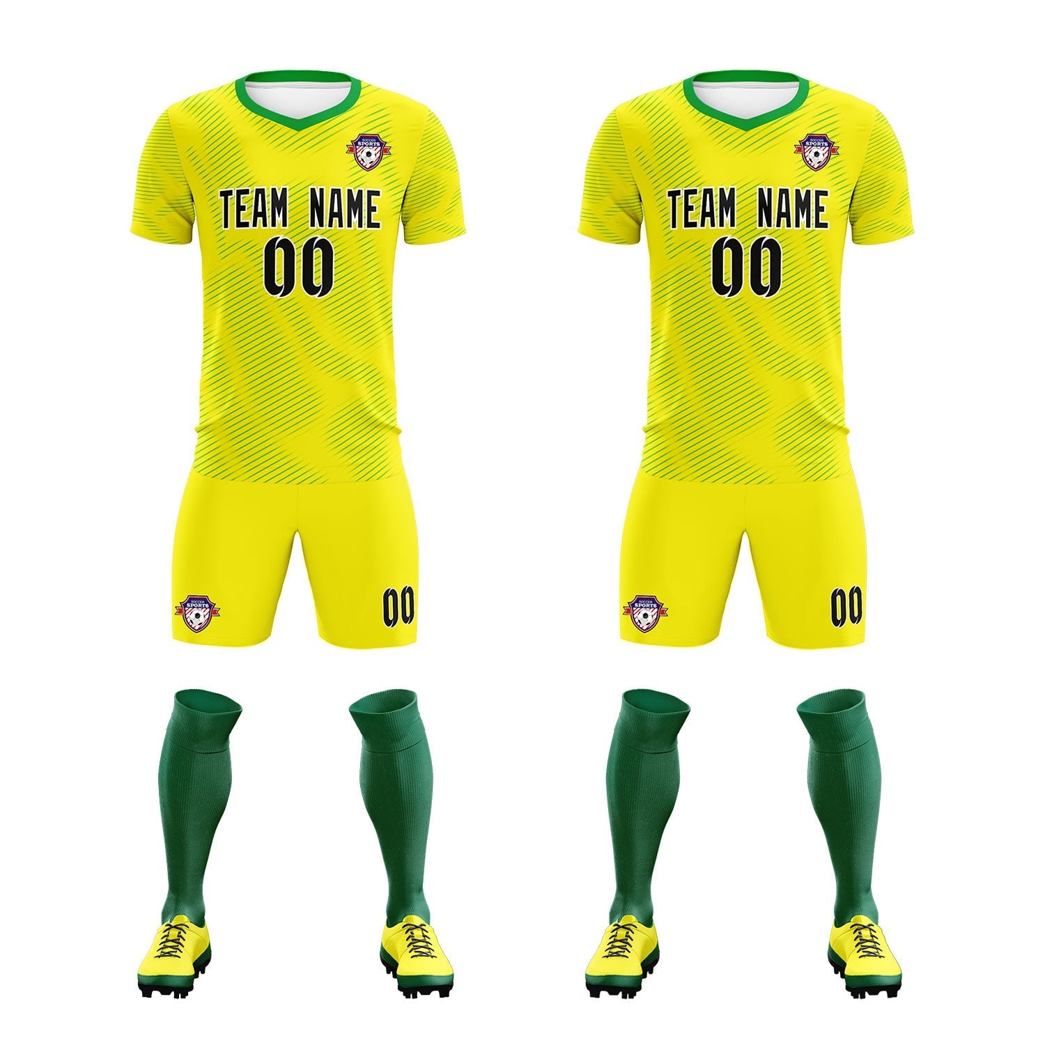 Custom Gold Kelly Green Training Uniform For Men Football Sets Jersey
