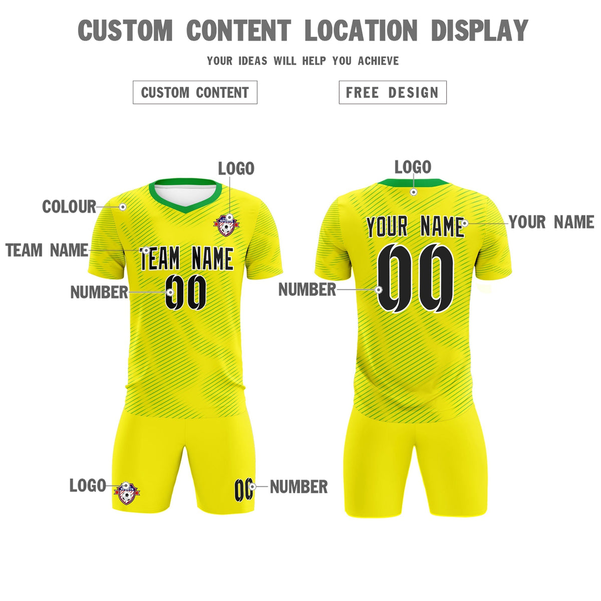 Custom Gold Kelly Green Training Uniform For Men Football Sets Jersey