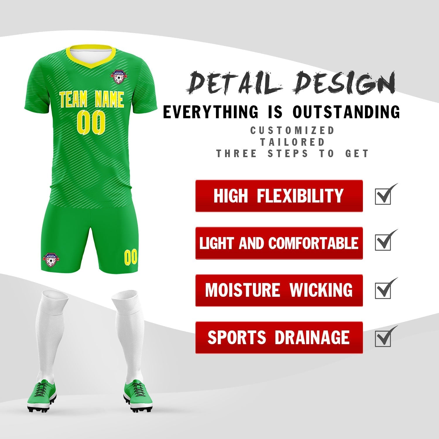Custom Kelly Green Gold Training Uniform For Men Football Sets Jersey