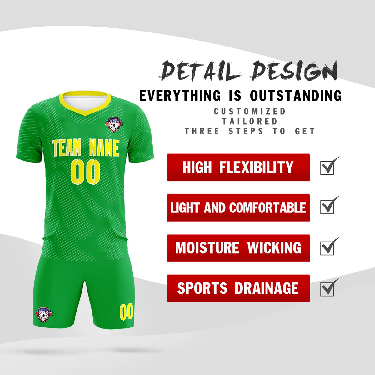 Custom Kelly Green Gold Training Uniform For Men Football Sets Jersey