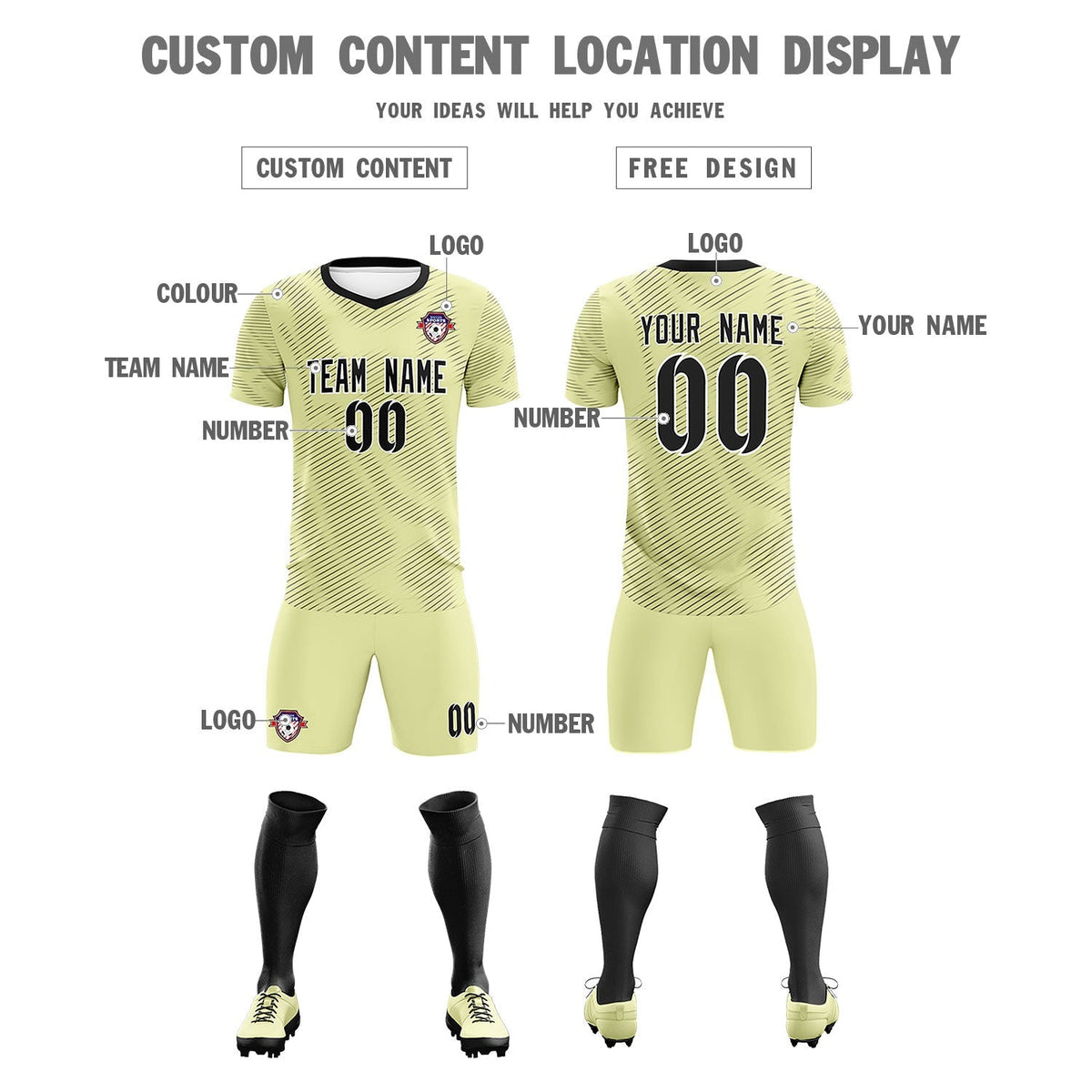 Custom Cream Black Training Uniform For Men Football Sets Jersey