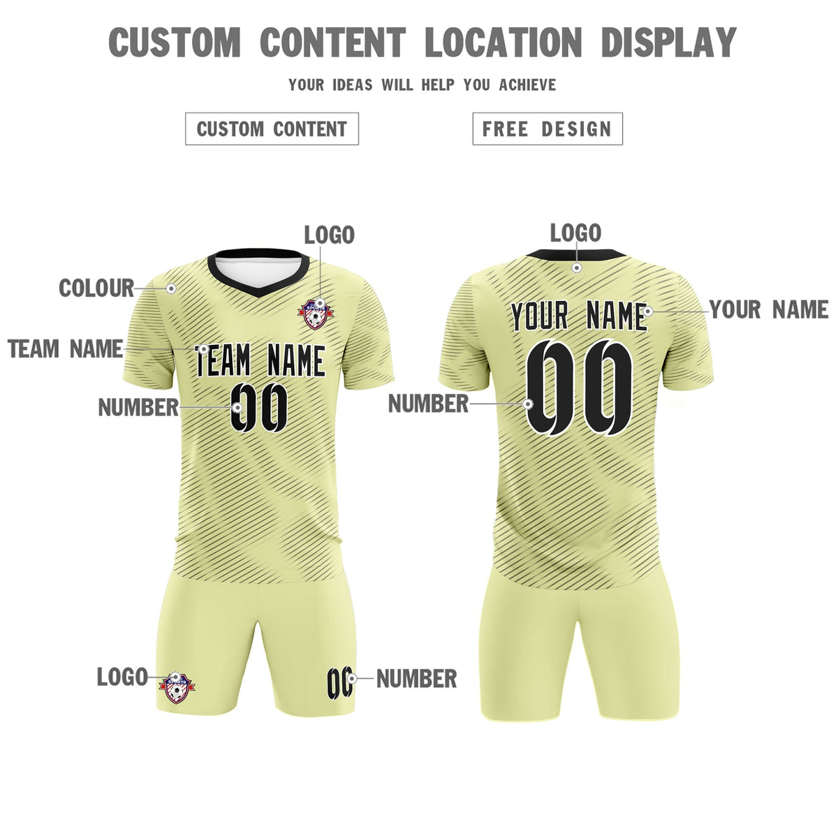 Custom Cream Black Training Uniform For Men Football Sets Jersey