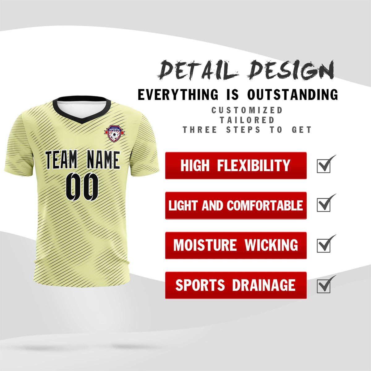 Custom Cream Black Training Uniform For Men Football Sets Jersey
