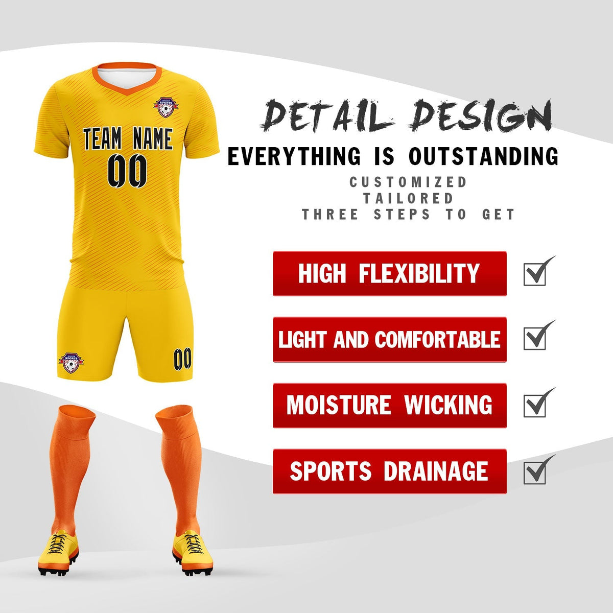 Custom Yellow Orange Training Uniform For Men Football Sets Jersey
