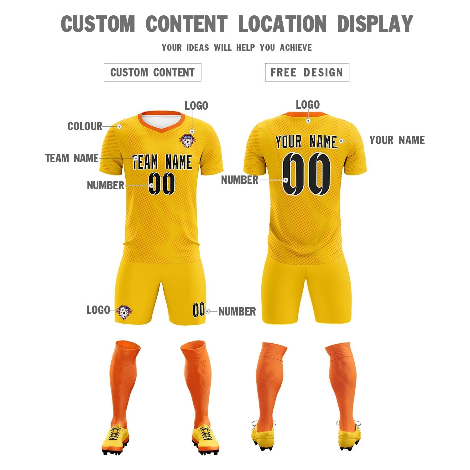 Custom Yellow Orange Training Uniform For Men Football Sets Jersey