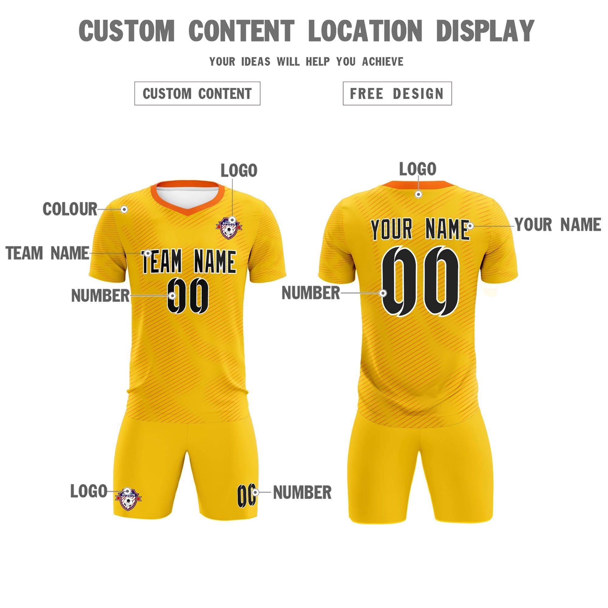 Custom Yellow Orange Training Uniform For Men Football Sets Jersey