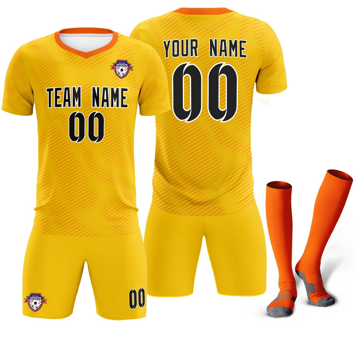 Custom Yellow Orange Training Uniform For Men Football Sets Jersey