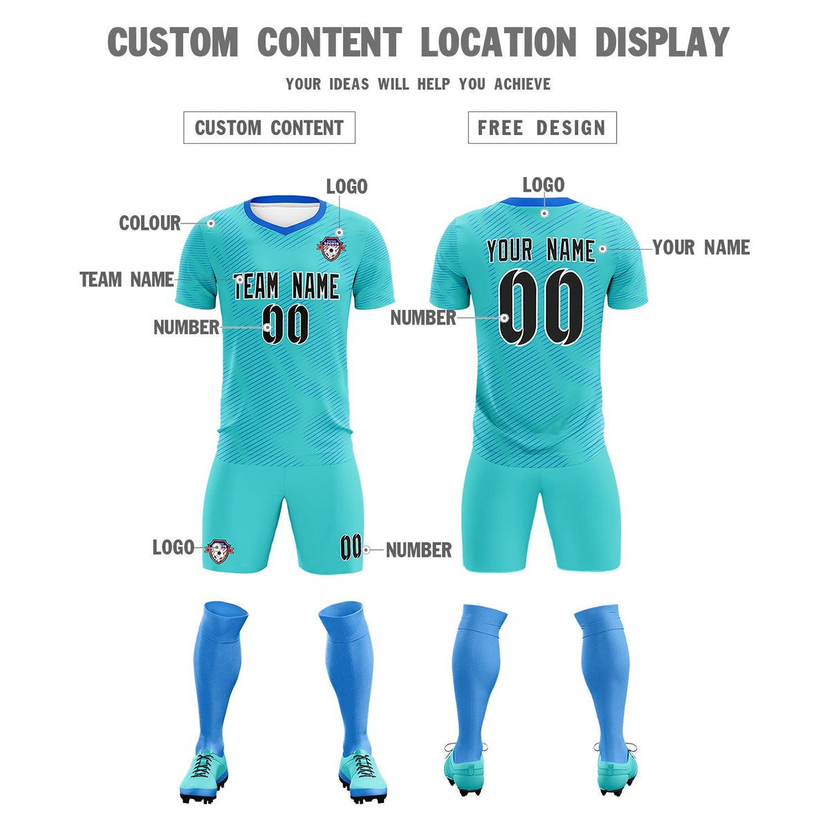 Custom Sky Blue Powder Blue Training Uniform For Men Football Sets Jersey