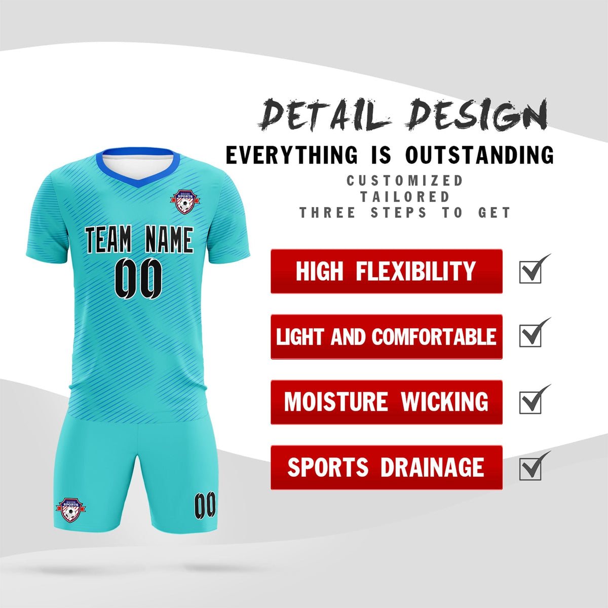 Custom Sky Blue Powder Blue Training Uniform For Men Football Sets Jersey