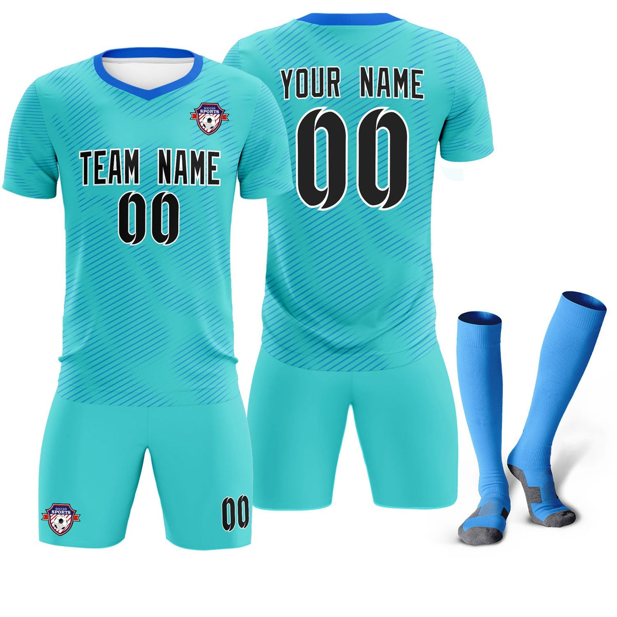 Custom Sky Blue Powder Blue Training Uniform For Men Football Sets Jersey
