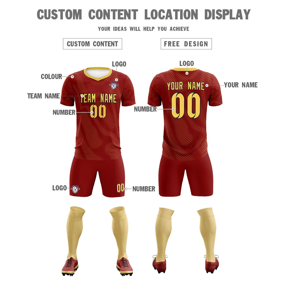 Custom Crimson Khaki Training Uniform For Men Football Sets Jersey