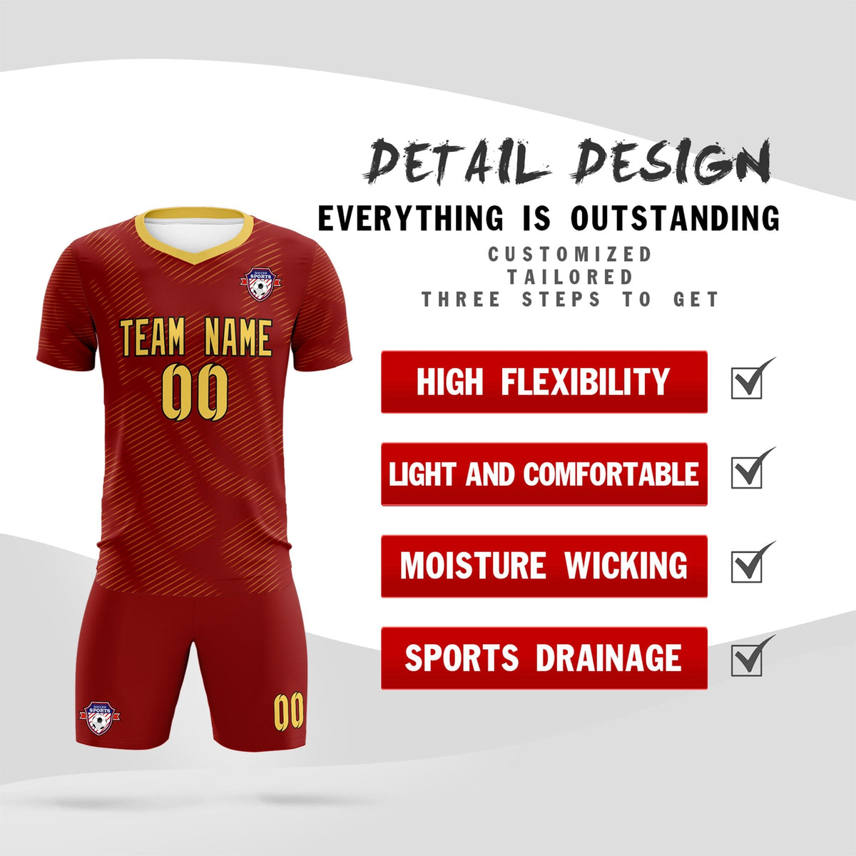 Custom Crimson Khaki Training Uniform For Men Football Sets Jersey