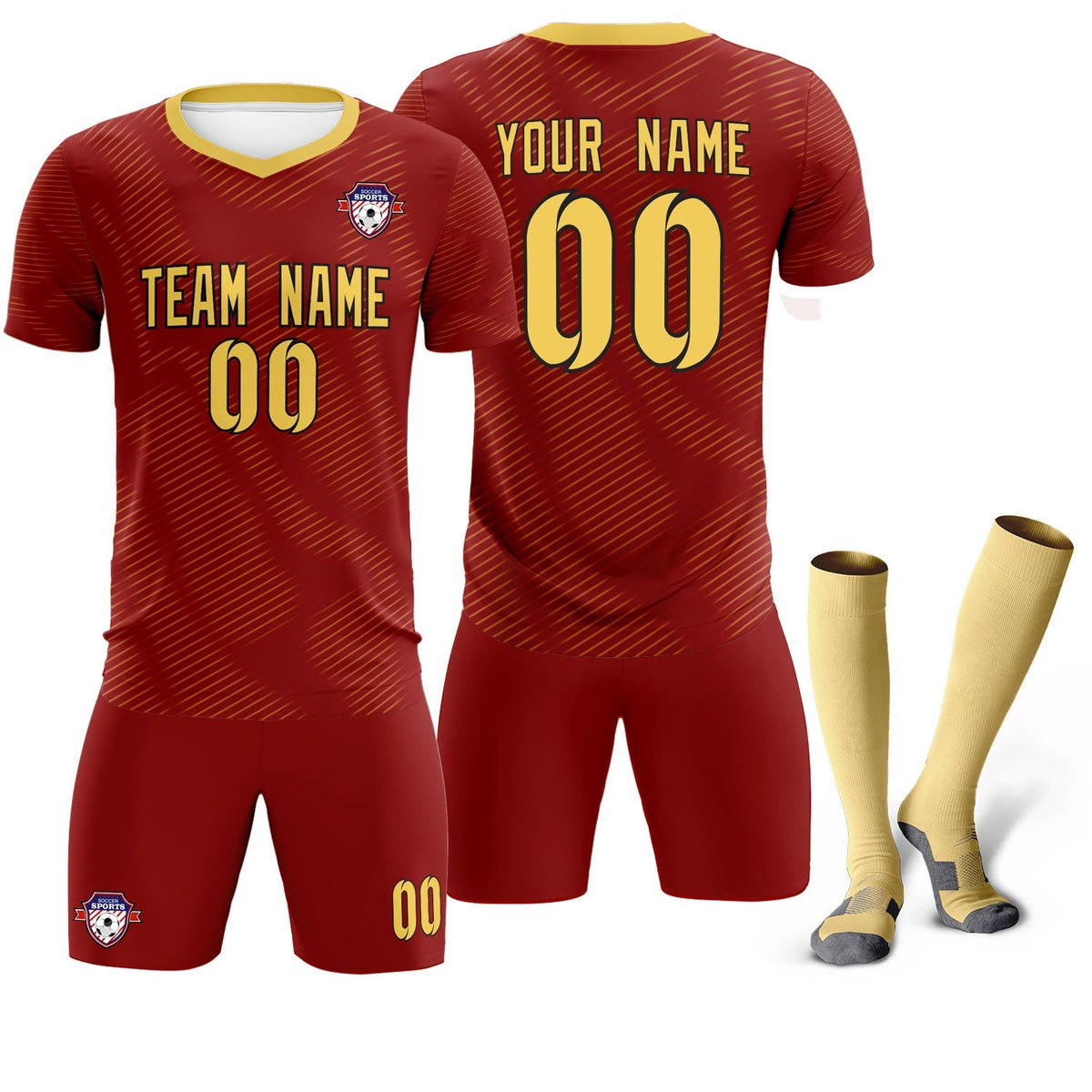 Custom Crimson Khaki Training Uniform For Men Football Sets Jersey