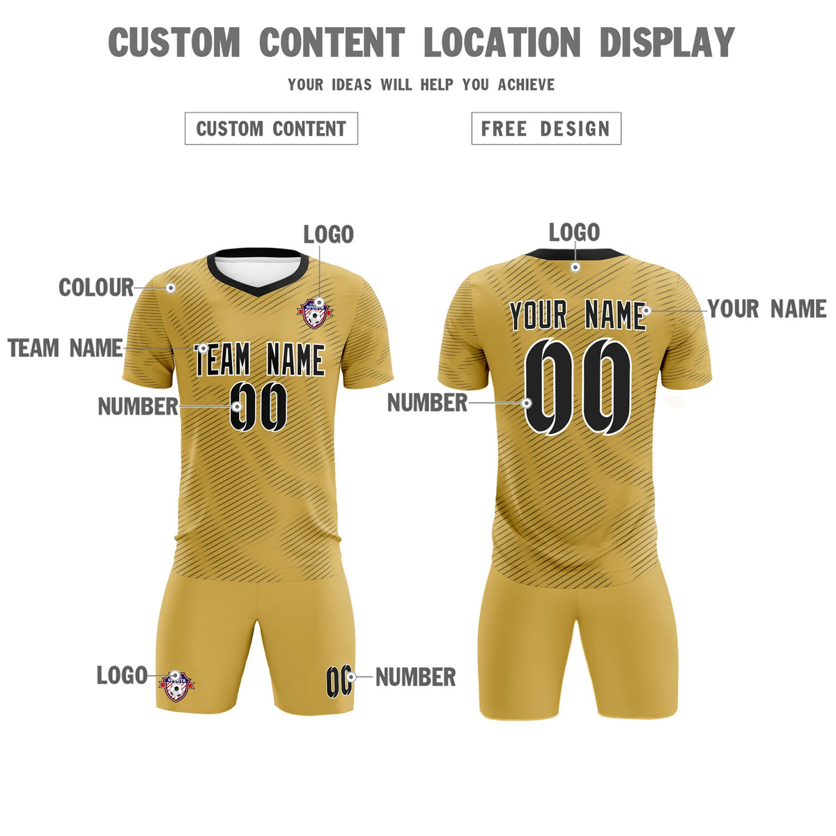 Custom Old Gold Black Training Uniform For Men Football Sets Jersey