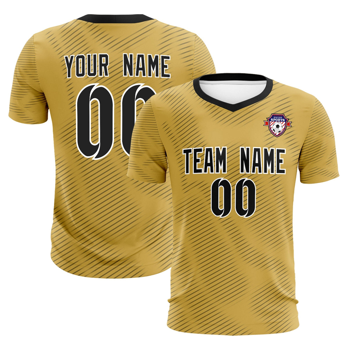 Custom Old Gold Black Training Uniform For Men Football Sets Jersey