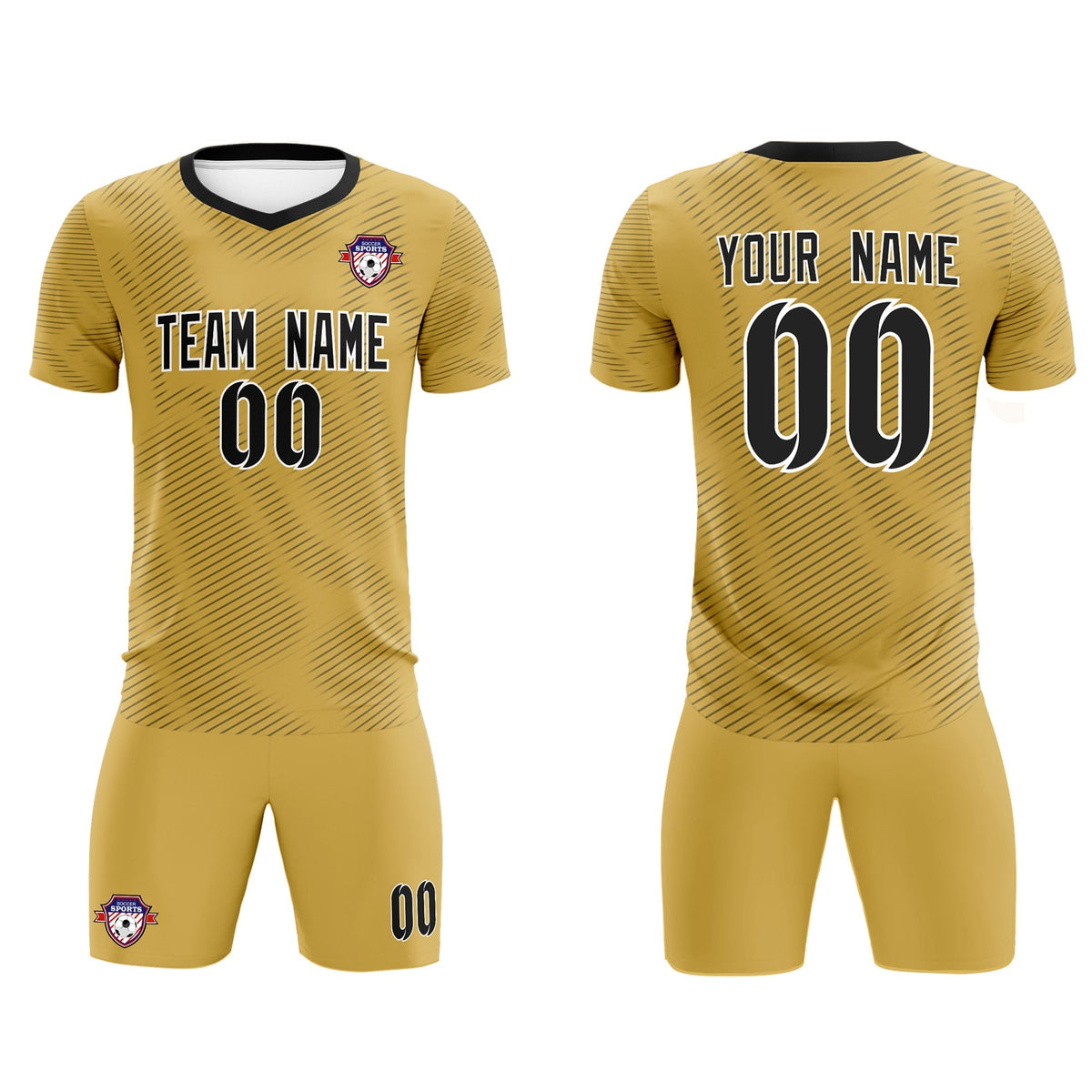 Custom Old Gold Black Training Uniform For Men Football Sets Jersey
