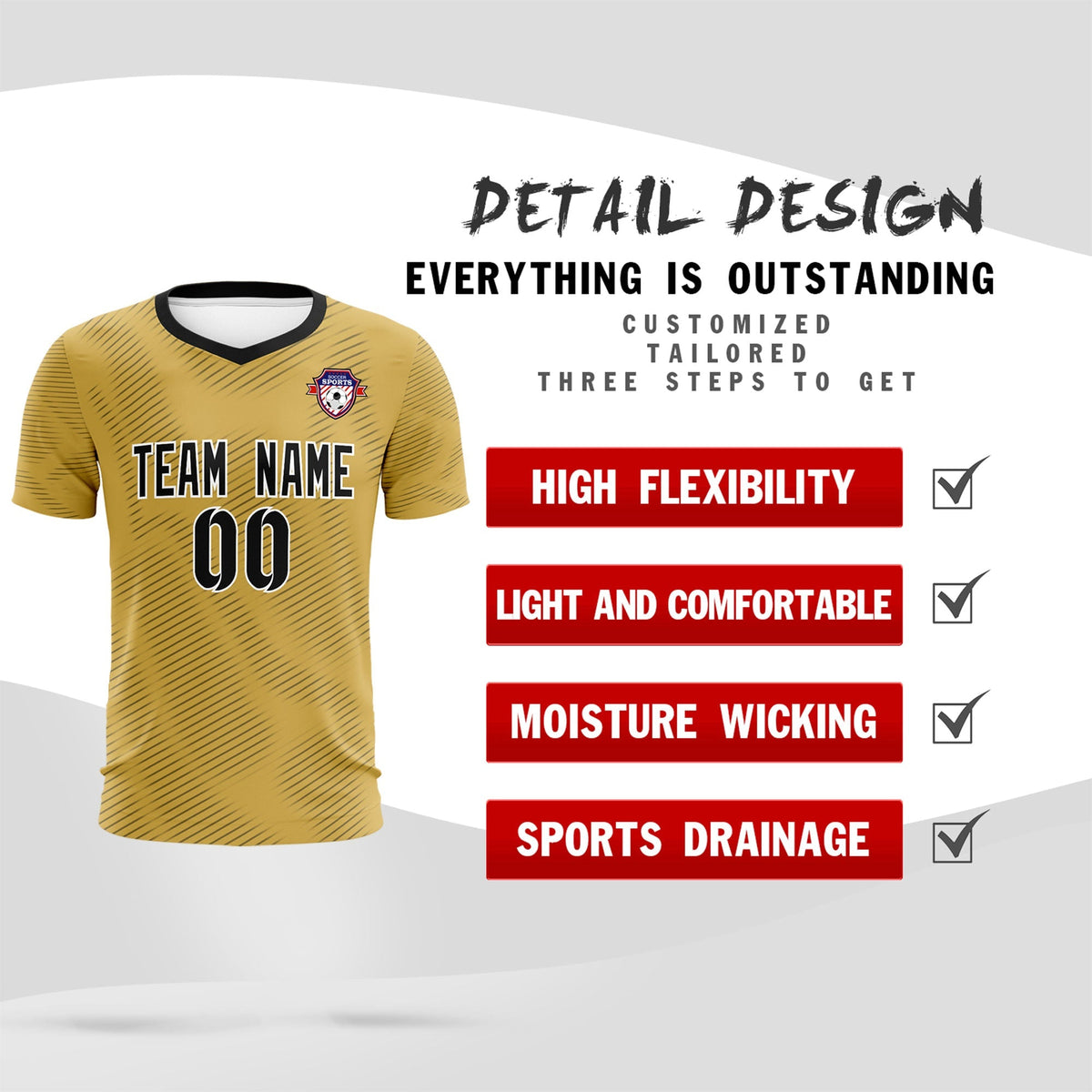 Custom Old Gold Black Training Uniform For Men Football Sets Jersey