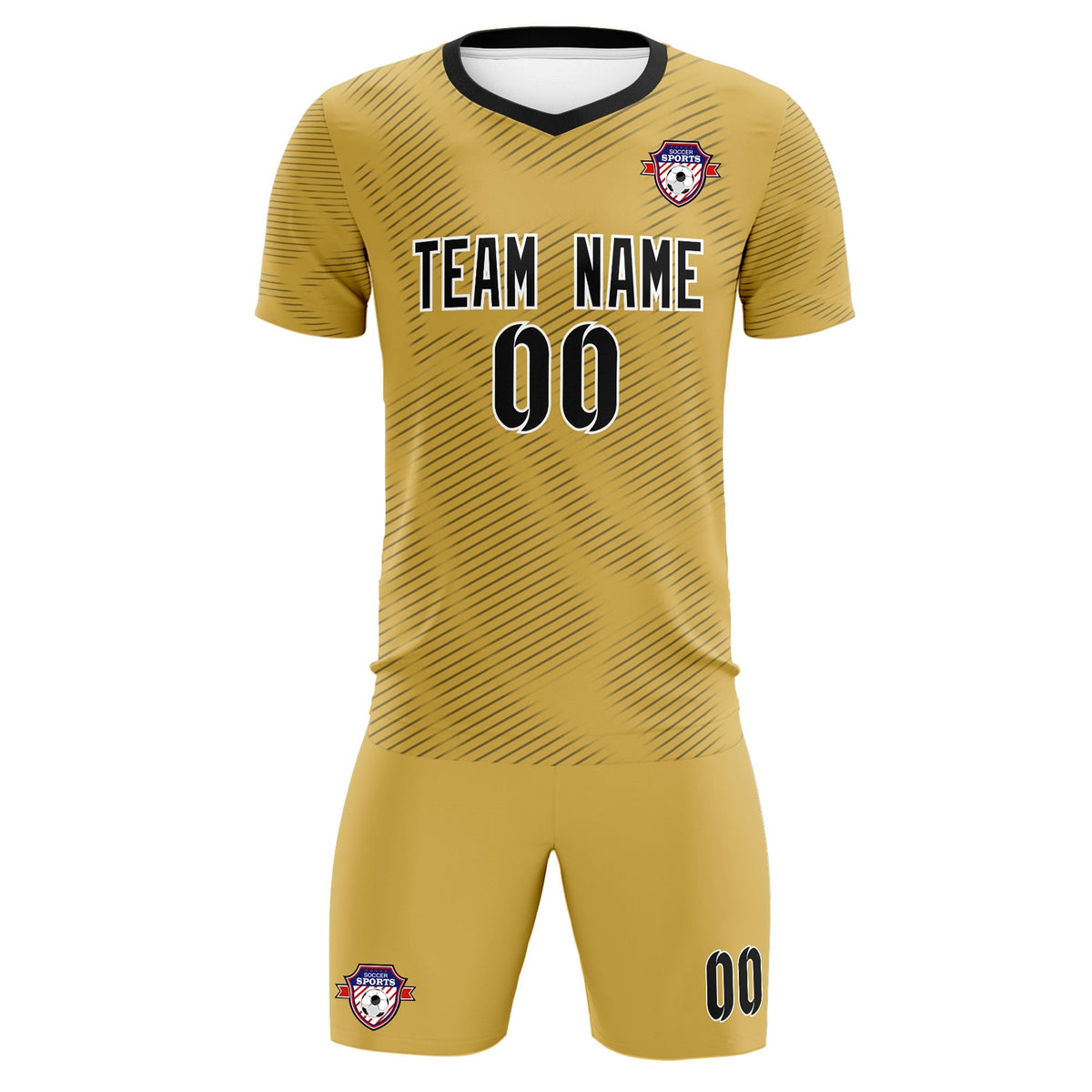 Custom Old Gold Black Training Uniform For Men Football Sets Jersey