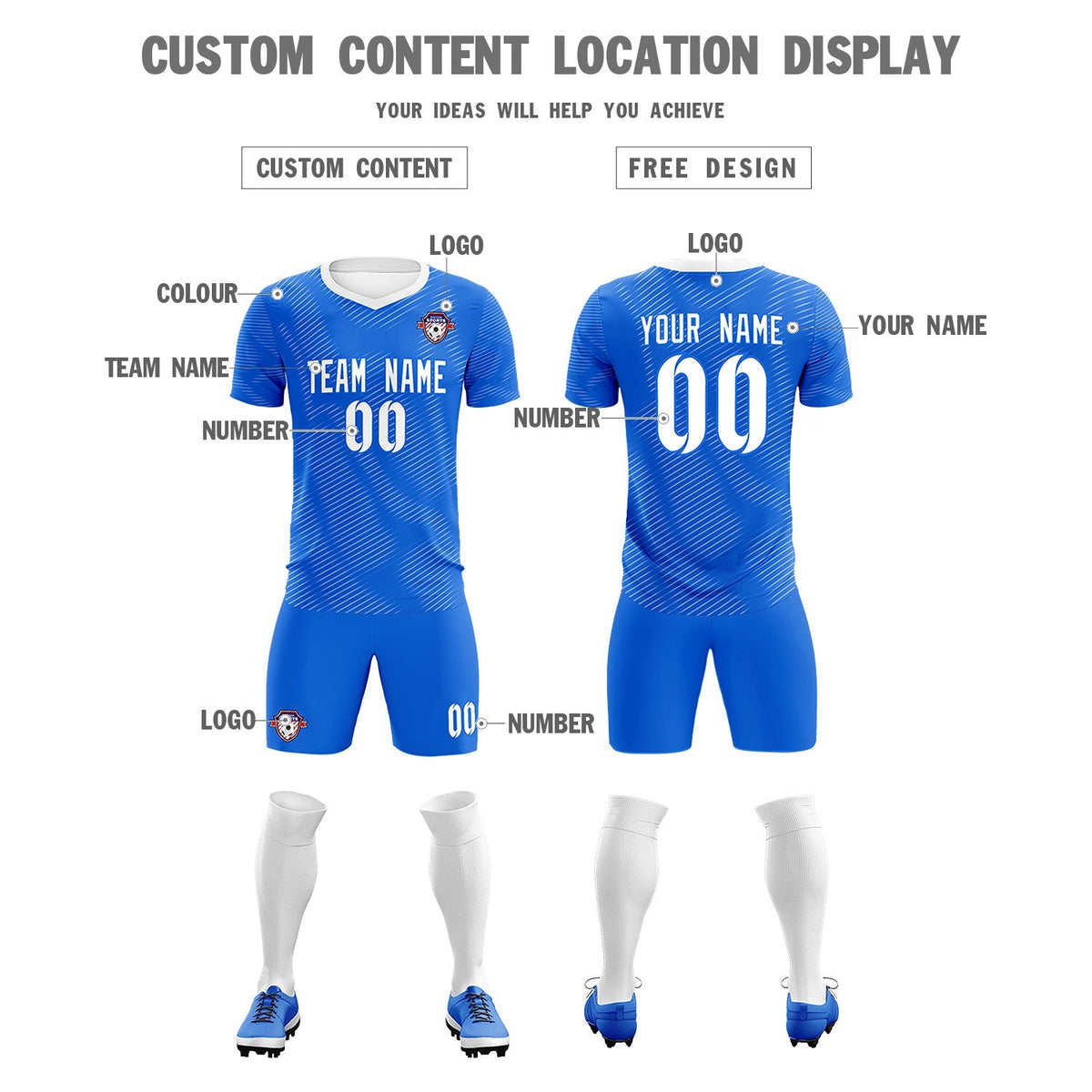 Custom Royal White Training Uniform For Men Football Sets Jersey