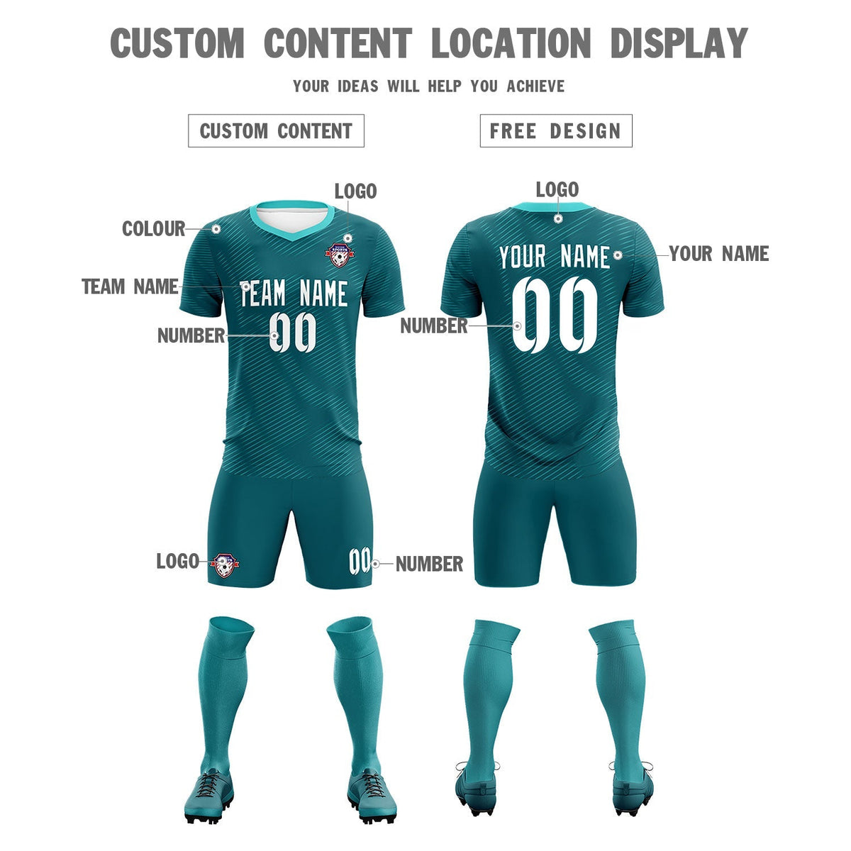 Custom Aqua Aqua Training Uniform For Men Football Sets Jersey