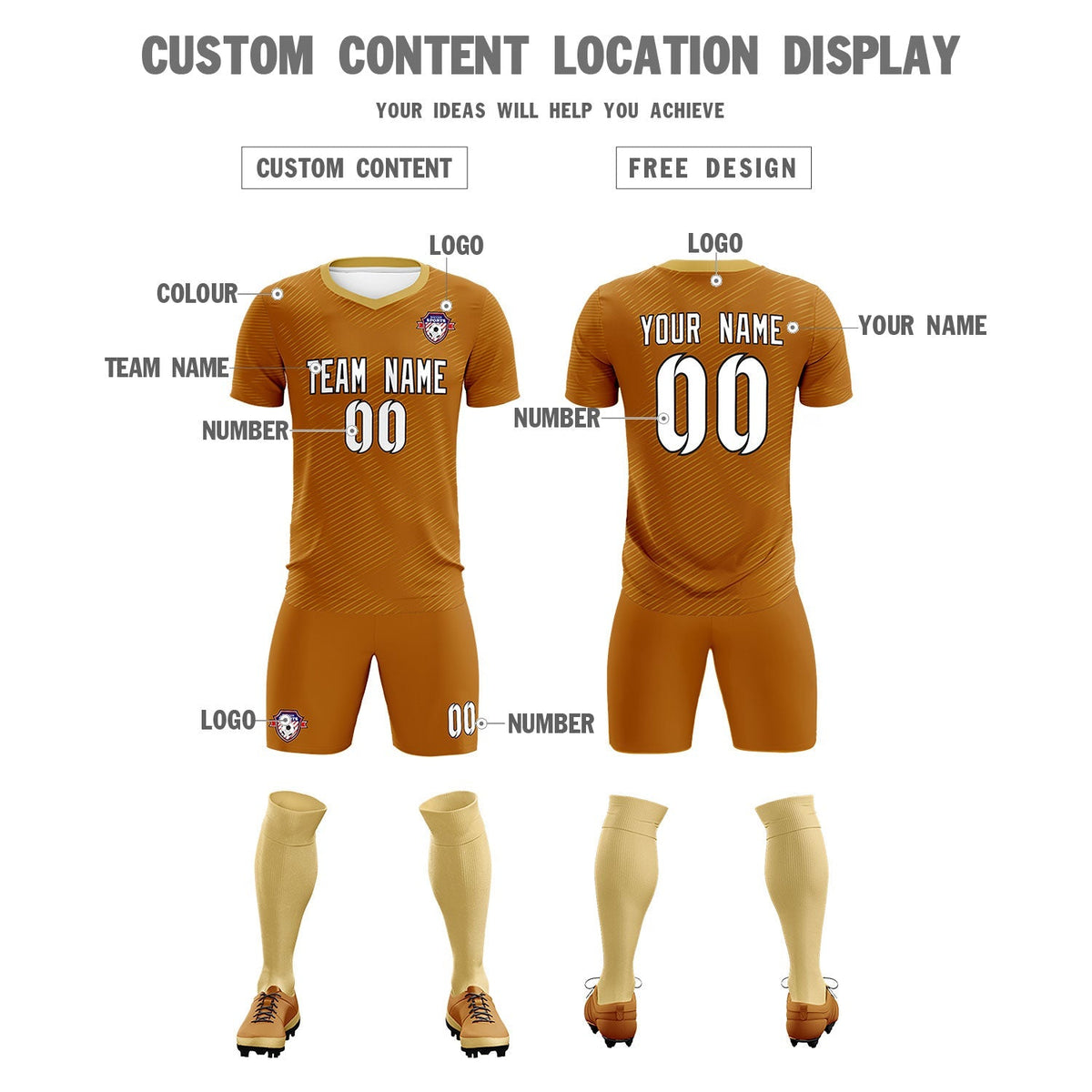 Custom Light Brown Khaki Training Uniform For Men Football Sets Jersey