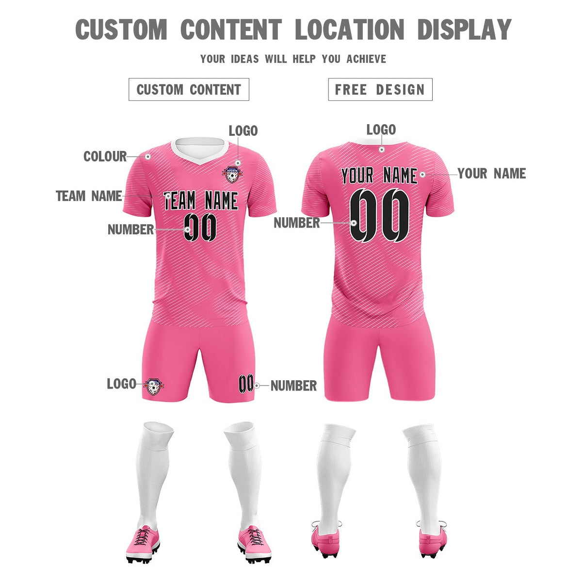 Custom Pink White Training Uniform For Men Football Sets Jersey
