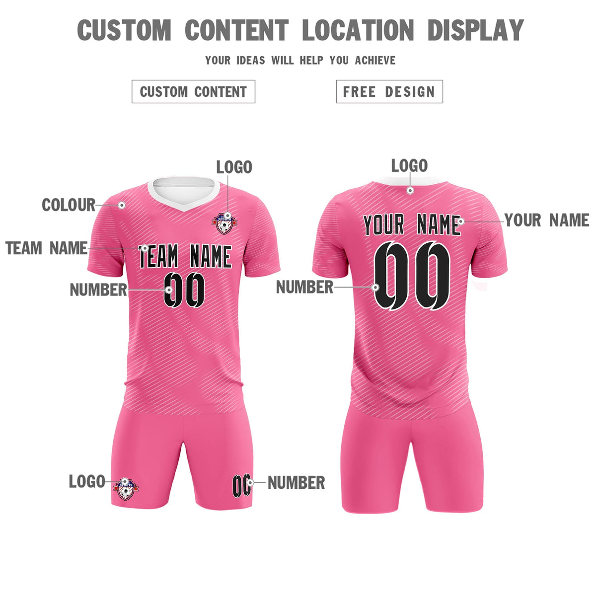 Custom Pink White Training Uniform For Men Football Sets Jersey