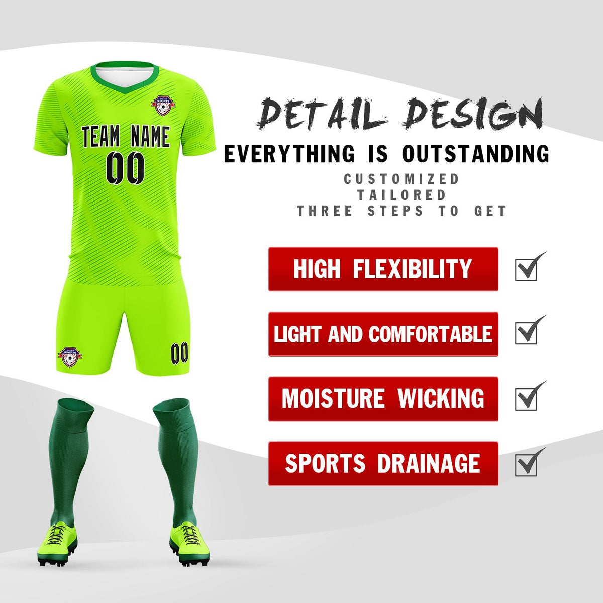 Custom Neon Green Kelly Green Training Uniform For Men Football Sets Jersey