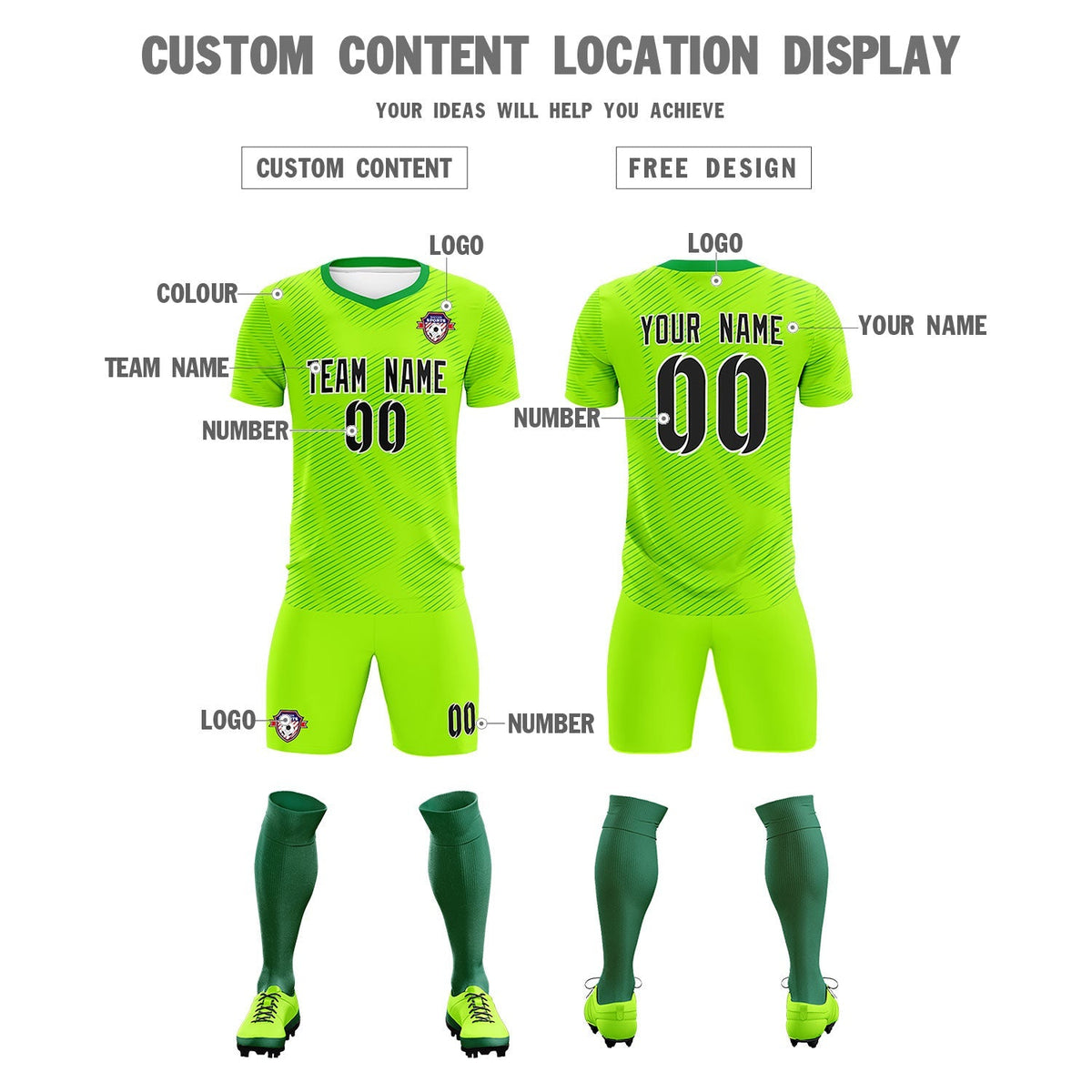 Custom Neon Green Kelly Green Training Uniform For Men Football Sets Jersey