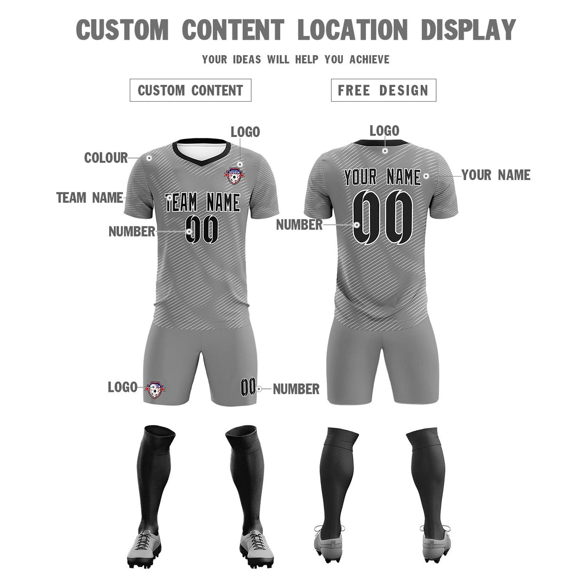 Custom Dark Gray White Training Uniform For Men Football Sets Jersey
