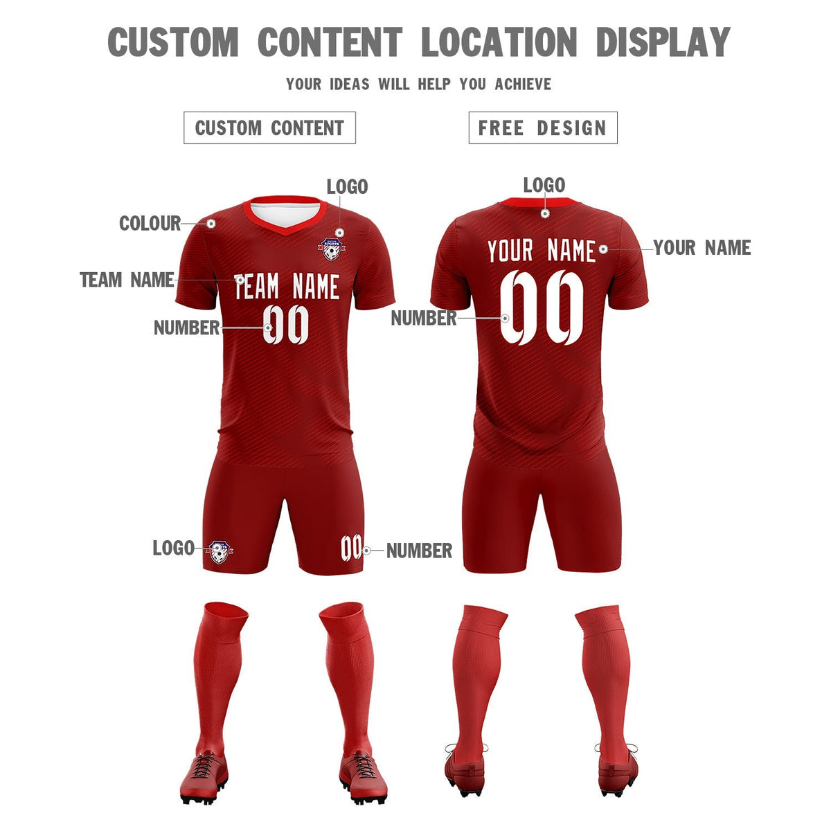 Custom Crimson Red Training Uniform For Men Football Sets Jersey