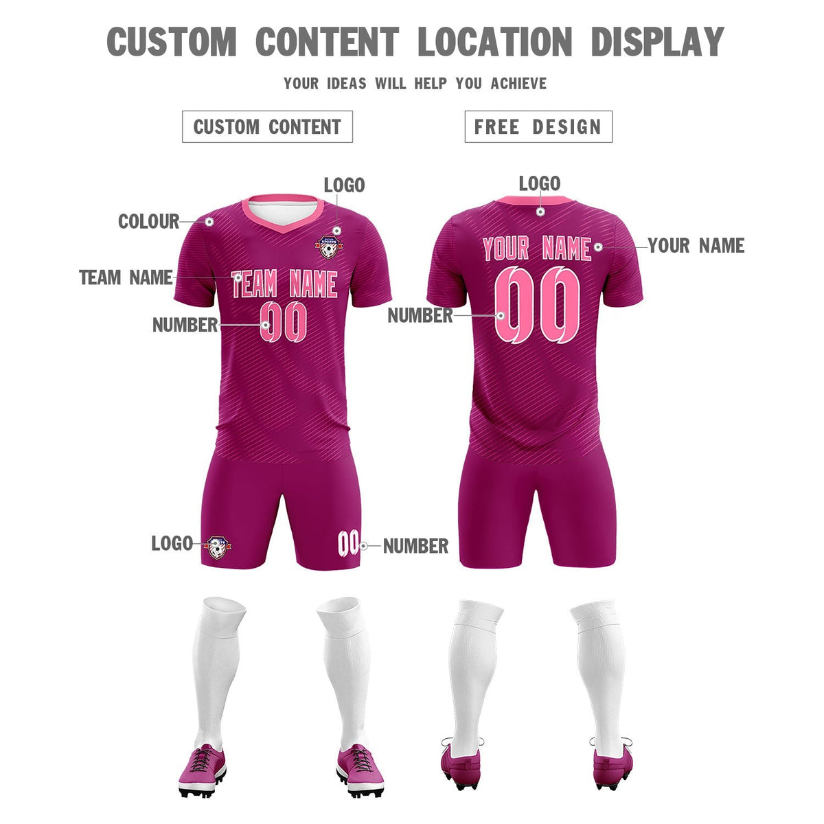 Custom Rose Red Pink Training Uniform For Men Football Sets Jersey