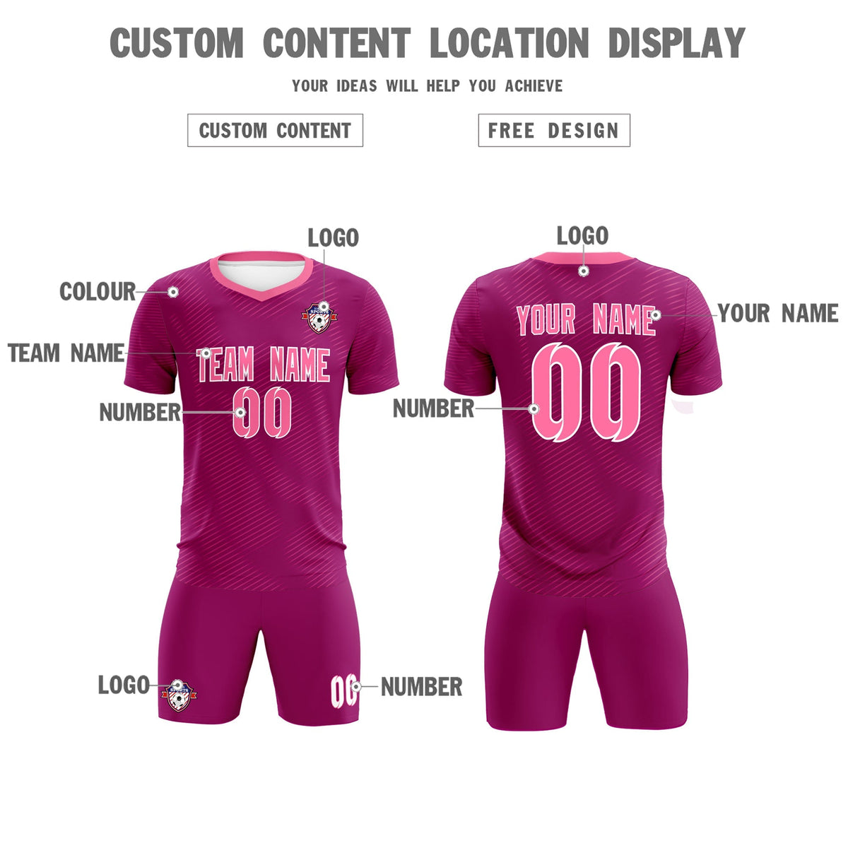 Custom Rose Red Pink Training Uniform For Men Football Sets Jersey