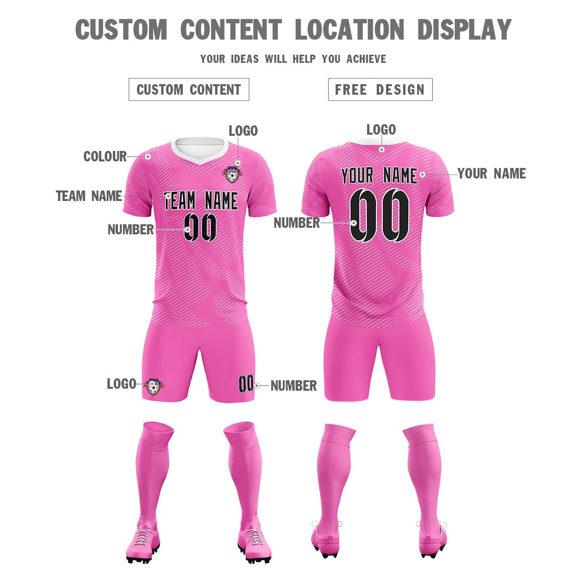 Custom Pink White Training Uniform For Men Football Sets Jersey
