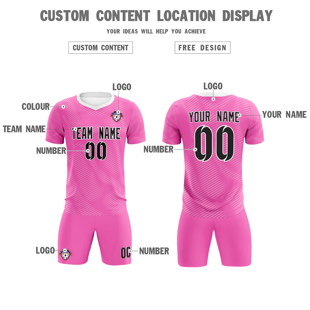 Custom Pink White Training Uniform For Men Football Sets Jersey